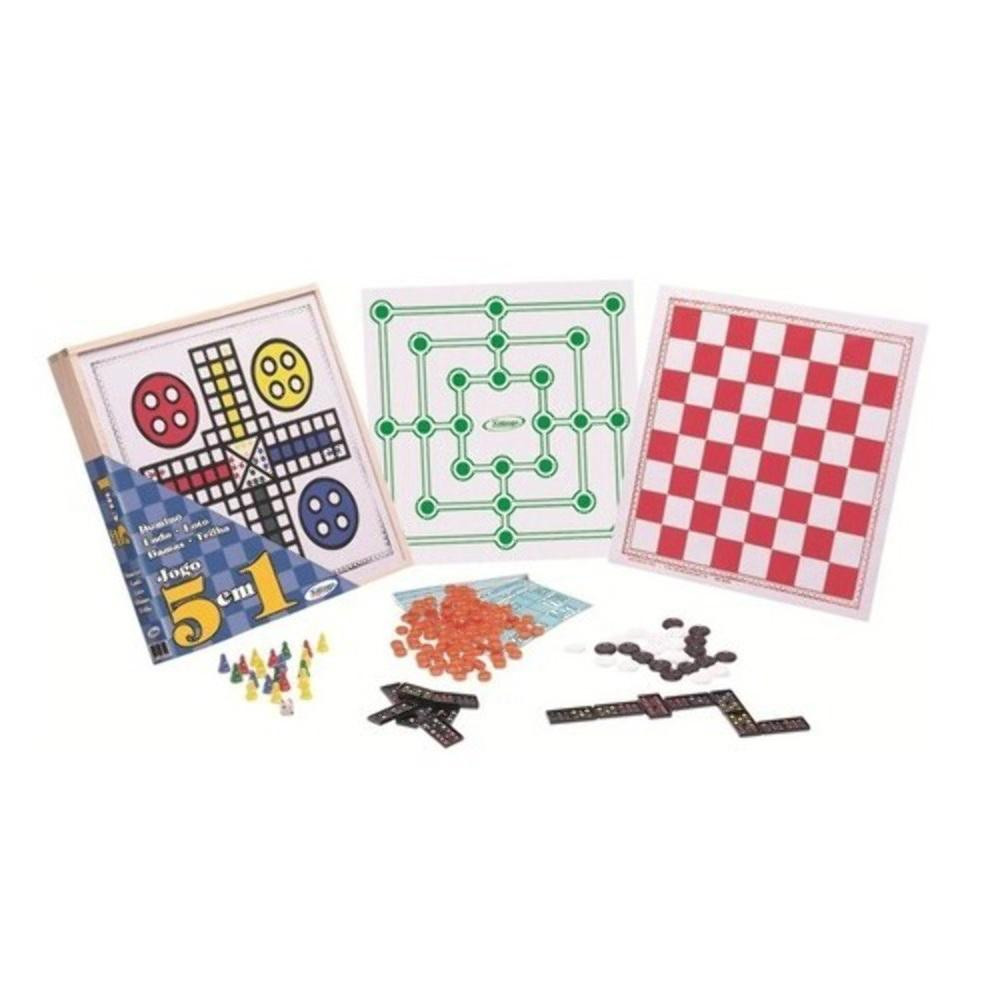 Jogo 5x1: Damas,Ludo, Trilha, Dominó e Loto